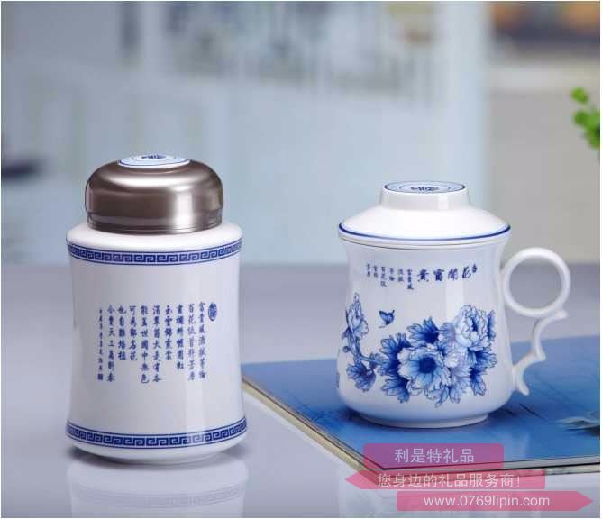花開富貴(茶漏杯茶葉罐骨瓷兩件套)
