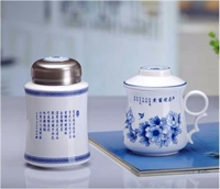 花開(kāi)富貴(茶漏杯茶葉罐骨瓷兩件套)
