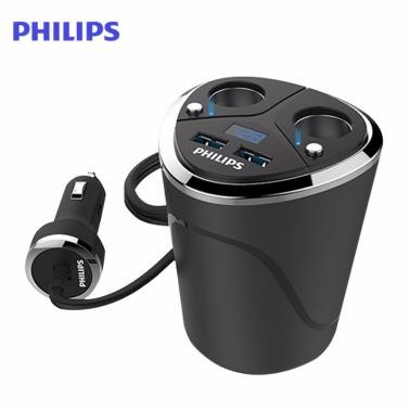 飛利浦(Philips)DLP2029車載充電器一拖二獨(dú)立開關(guān)汽車點(diǎn)煙器一拖二雙usb杯式車充