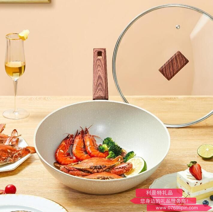 麥飯石色平底煎炒鍋 30cm