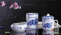 花開富貴臺(tái)面杯筆筒煙灰缸三件套