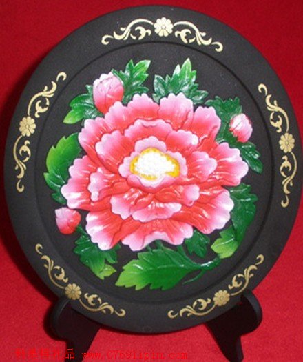 炭雕-紅芙蓉圓盤(pán)