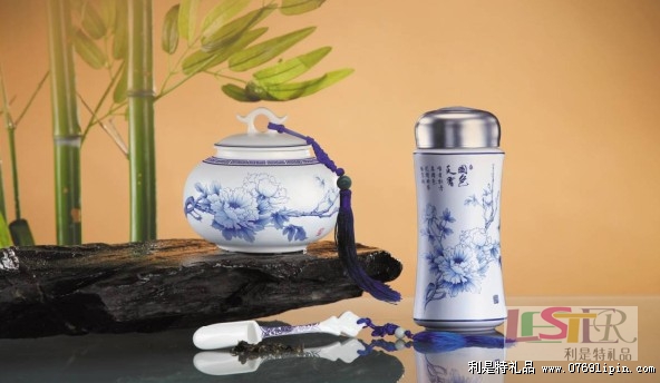 國(guó)色天香保溫杯茶葉罐（鼓）茶葉勺三件套