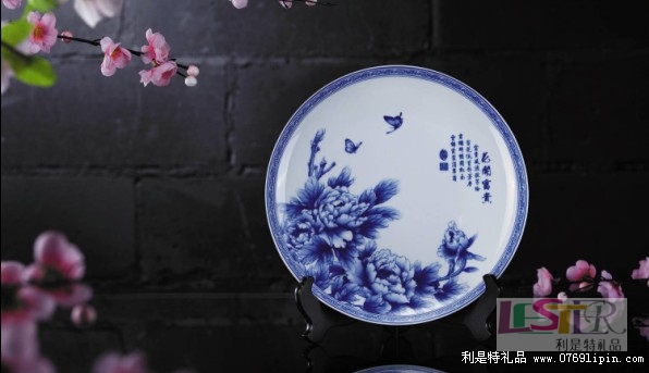 花開富貴青花10寸圓盤
