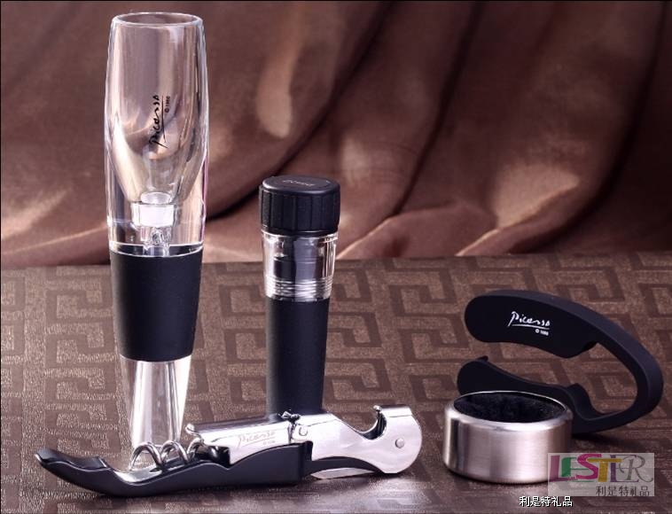 樓蘭醒酒器+開瓶刀+真空酒塞+止酒環(huán)+ABS割錫箔紙刀